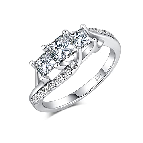 jiamiaoi 18K Weißgold Plattiert Damen Ring Silber 925 Hochzeitsring Damen Silber Verlobungsring Ehering für Braut Solitär Ringe Damen Diamant Silber Ringe für Frauen (A-Quadrat-3-Steins, 54(17.20)) von jiamiaoi