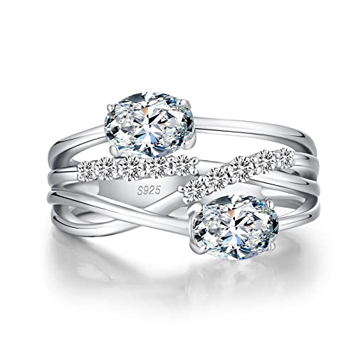 jiamiaoi 18K Weißgold Plattiert Damen Ring Silber 925 Hochzeitsring Damen Silber Verlobungsring Ehering für Braut Solitär Ringe Damen Diamant Silber Ringe für Frauen (B-Breiter Ring, 57(18.10)) von jiamiaoi