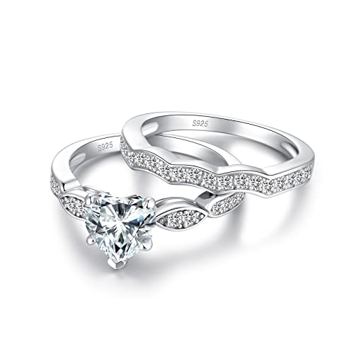 jiamiaoi 18K Weißgold Plattiert Damen Ring Silber 925 Hochzeitsring Damen Silber Verlobungsring Ehering für Braut Solitär Ringe Damen Diamant Silber Ringe für Frauen (D-Herz Ring Sets, 52(16.60)) von jiamiaoi