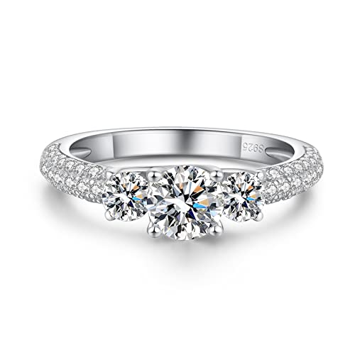 jiamiaoi 18K Weißgold Plattiert Damen Ring Silber 925 Hochzeitsring Damen Silber Verlobungsring Ehering für Braut Solitär Ringe Damen Diamant Silber Ringe für Frauen (F-3 Stein Rund, 52(16.60)) von jiamiaoi