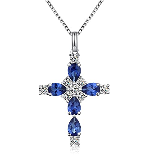 jiamiaoi 18K Weißgold platte Brillant Kreuz Kette mit Bernstein 925 Sterling Silber Kreuz Kette, Kreuz Flügel Anhänger, Arwens Abendstern aus Herr der Ringe, Rosen Kette von jiamiaoi