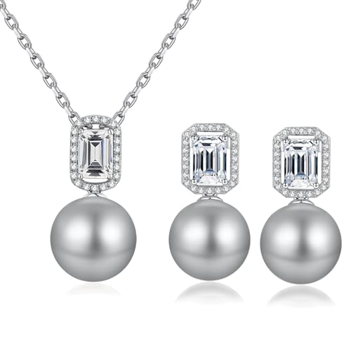 jiamiaoi 18K Weißgold platted Perlen Kette mit Ohrringe Schmuck Sets Perlenkette Silber 925 Silberkette mit Perle Perle Ohrhänger 925 Sterlingsilber Perlen Halskette von jiamiaoi