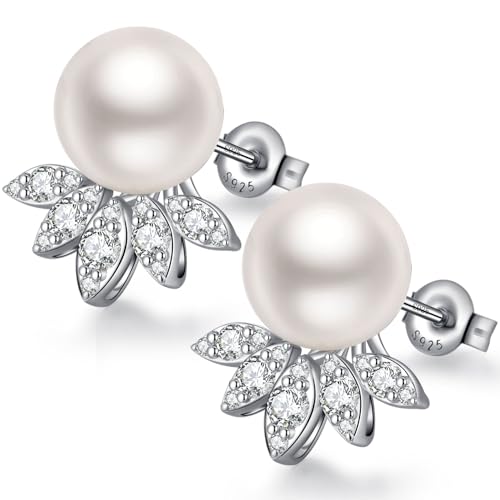 Grosse Perlenohrringe Silber 925 Hängend Perlenohrringe Hänger Ohrringe Perle Ohrringe Silber 925 Perle Ohrstecker Silber Zirkonia Hängende Ohrringe Perlen Echte Perlenohrringe Silber von jiamiaoi