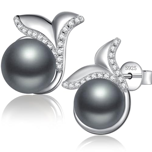 Schwarze Perlenohrringe Silber 925 Perlenohrringe Hängend Damen Ohrringe Schwarze Perle Hängerohrringe Schwarz Ohrhänger Silber 925 Perlen Ohrringe Hängend Ohrstecker Perle von jiamiaoi