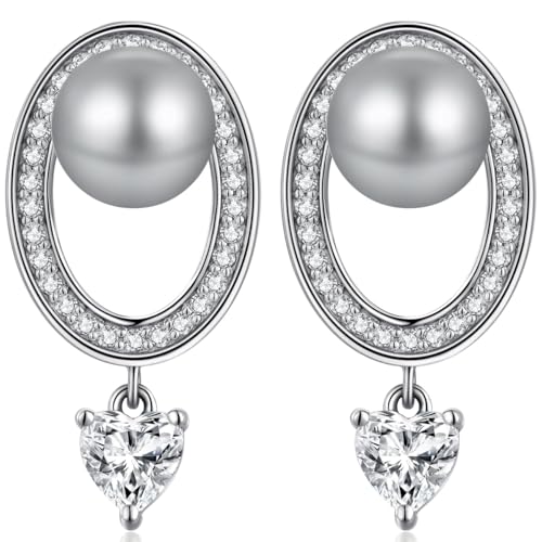 jiamiaoi 18K Weißgold platted Perlenohrringe Silber 925 Hängend Perlen Ohrringe Hanger 925 Sterlingsilber Ohrringe Perle Hängend-Weiss/Graue Perle Ohrhänger 8mm-10mm von jiamiaoi