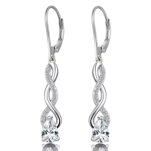 Jiamiaoi 18K Weißgold Plattiert Brillant Ohrringe - Silber 925 Hängend Sterling Unendlichkeit Infinity Lang Damen Diamant von jiamiaoi