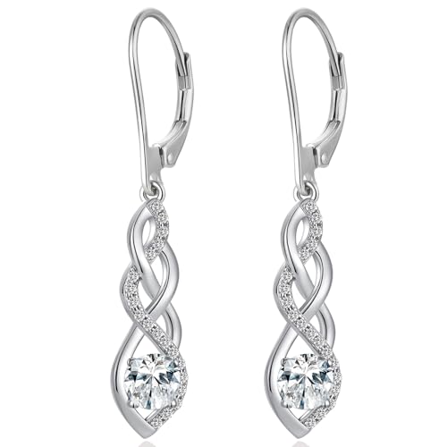 Hängende Ohrringe Silber Ohrringe Lang Hängend mit Stein Infinity Ohrhänger Silber 925 Damen von jiamiaoi