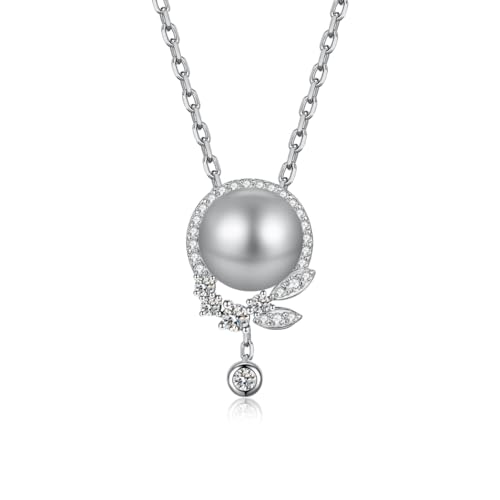 jiamiaoi 925 Sterling Silber Perlenkette f¨¹r Damen, mit Zirkonia verziert, Damen Halskette Perle Ohrhaenger Eleganter Schmuck f¨¹r Frauen, Damen Kette Silber mit Perle von jiamiaoi