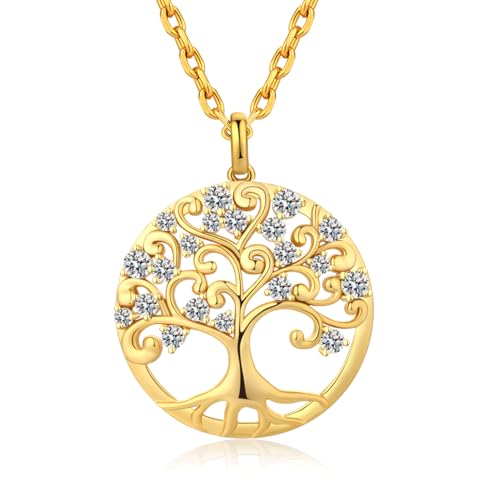 Jiamiaoi Baum des Lebens Kette Gold Damen Anhänger Vergoldet Stahl mit Rhinestein Halskette von jiamiaoi
