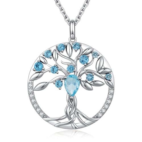 jiamiaoi Baum des Lebens Kette Damen Baum des Lebens Anh?nger mit Geburtsstein Kette Silber Damen Halskette mit Baum des Lebens Silberkette Schmuck von jiamiaoi