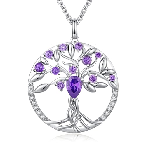 jiamiaoi Baum des Lebens Kette Damen Baum des Lebens Anh?nger mit Geburtsstein Kette Silber Damen Halskette mit Baum des Lebens Silberkette Schmuck von jiamiaoi