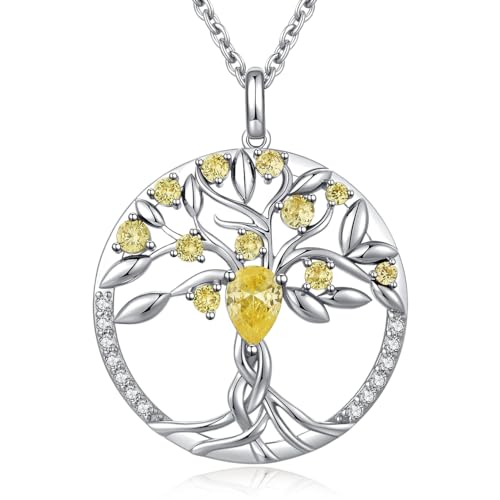 jiamiaoi Baum des Lebens Kette Damen Baum des Lebens Anh?nger mit Geburtsstein Kette Silber Damen Halskette mit Baum des Lebens Silberkette Schmuck von jiamiaoi