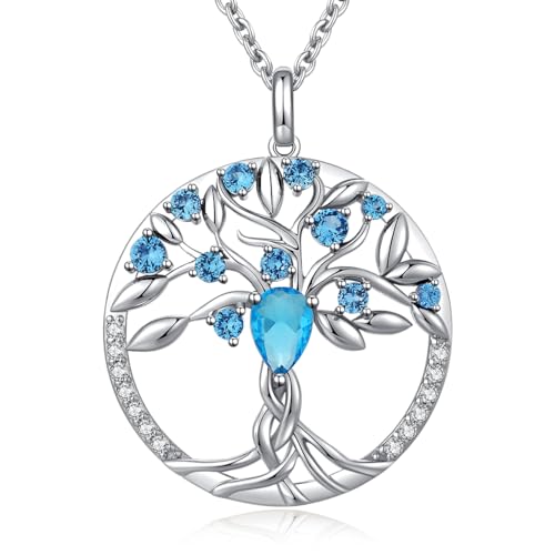 jiamiaoi Baum des Lebens Kette Damen Baum des Lebens Anh?nger mit Geburtsstein Kette Silber Damen Halskette mit Baum des Lebens Silberkette Schmuck von jiamiaoi