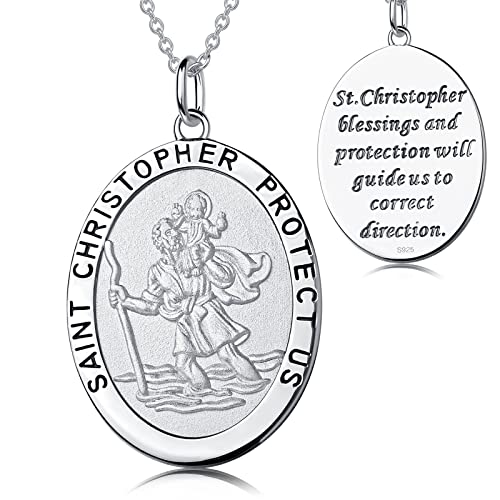 jiamiaoi Heiliger Christophorus Kette Silber Herren Gold St Christopher Halskette,St Christopher Medaille Halskette für Herren Damen von jiamiaoi