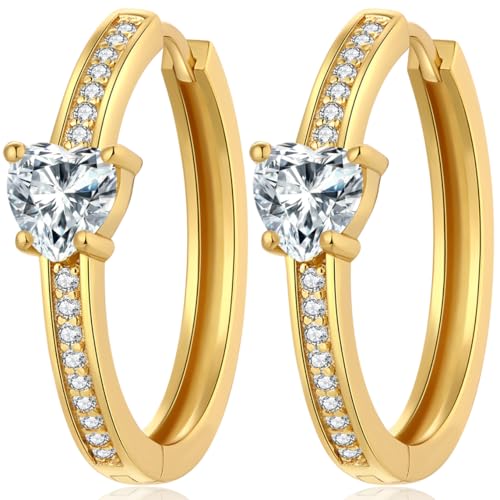 Jiamiaoi Creolen Gold Ohrringe Damen Creolen Vergoldet Creolen mit Stein Herz Creolen Ohrringe Gold 585 Silberne Creolen Klein Chirurgenstahl Gold Creolen 21mm Stahl fur Damen von jiamiaoi
