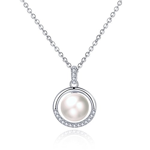 Perlen Kette Damen Silber Perlen SilberKette Frauen 925 SilberKette mit Perle Halskette Damen Silber 925 Perlen Anhänger Silber Halskette Damen mit Anhänger Perle Mädchen Kette Silber mit Perle von jiamiaoi