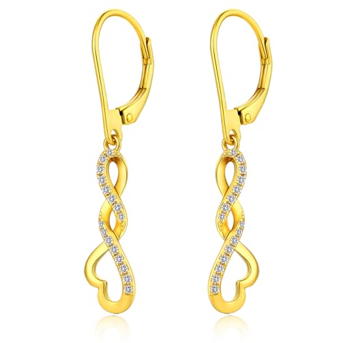 Gold Ohrringe Hängend Herz Ohrringe Gold Silber Ohrringe Damen 925 Ohrringe Silber 925 Hängend Sterlinsilber Ohrringe Vergoldet Ohrringe Hängend Unendlichkeit Infinity Ohrringe Gold von jiamiaoi
