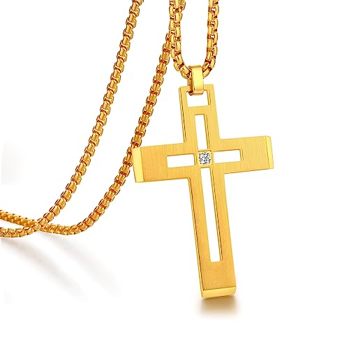 jiamiaoi Gold Kreuz Kette Herren Damen Vergoldet Kette Kreuz Anhänger Gold Kreuz Halskette Männer Kreuz Silberkette Gold Kette mit Kreuz Herren Kette Silber Kreuz Vergoldet Halskette Kreuz 22 Inches von jiamiaoi