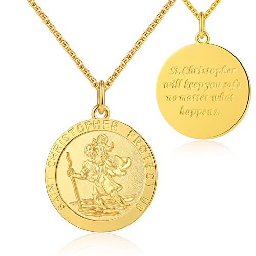 jiamiaoi Heiliger Christophorus Kette Silber Herren Gold St Christopher Halskette,St Christopher Medaille Halskette für Herren Damen von jiamiaoi