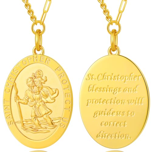 jiamiaoi Heiliger Christophorus Kette Silber Herren Gold St Christopher Halskette,St Christopher Medaille Halskette für Herren Damen jiamiaoi Heiliger Christophorus Kette Silber Herren Gold St Christopher Halskette,St Christopher Medaille Halskette für Herren Damen von jiamiaoi