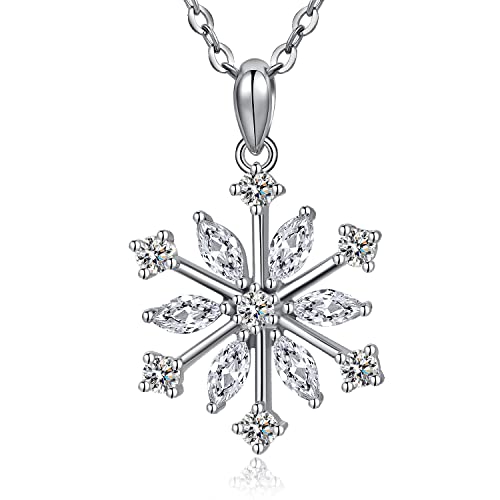 jiamiaoi Kette mit Schneeflocke Anhänger Schneeflocken Halskette Damen Halskette Silber 925 Silberkette mit Schneeflocke Weiß Diamant Schneeflocke Kette Silber Schneeflocke Schmuck zu Weihnachten von jiamiaoi
