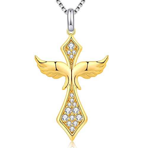 jiamiaoi Kreuz Kette Gold Kreuz Anhänger Gold Damen Kette Kreuz Vergoldet Flügel Kette Kreuz Gold Flügel Anhänger Silberkette mit Anhänger Kreuz Diamant Kreuz Kette Silber für Damen Mädchen von jiamiaoi