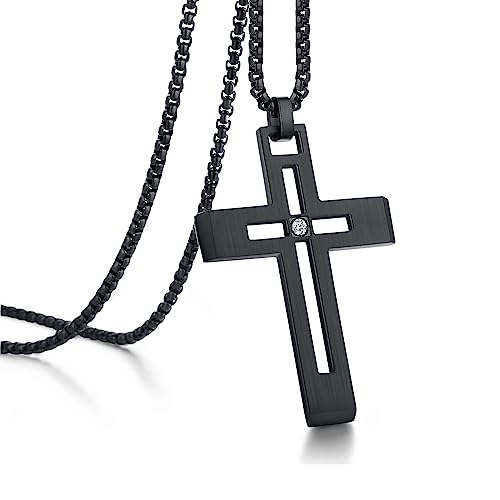 jiamiaoi Kreuz Kette Schwarz Herren Damen Schwarze Kreuz Kette Männer Kreuz Anhänger Schwarz Kette mit Kreuz Silberkette 925 Kreuz Halskette Schwarz Silberkette mit Kreuz Frauen 24" von jiamiaoi