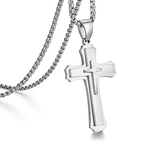 jiamiaoi Kreuz Kette für Herren Damen Kreuz Anhänger Kreuz Halskette Silkerkette mit Kreuz Kette mit Anhänger Kreuz Kette Männer Frauen Halskette mit Kreuz Silkerkette mit Anhänger Mann 22Inches von jiamiaoi