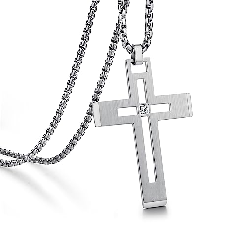 jiamiaoi Kreuz Kette für Herren Damen Kreuz Anhänger Kreuz Halskette Silkerkette mit Kreuz Kette mit Anhänger Kreuz Kette Männer Frauen Halskette mit Kreuz Silkerkette mit Anhänger Mann 22Inches von jiamiaoi