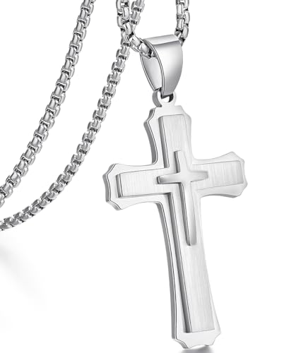 jiamiaoi Kreuz Kette Herren Kreuz Kette Silber Farben Kruzifix Halskette Edelstahl für Herren Damen Anhänger Kruzifix Schmuck 22'' Ketten von jiamiaoi
