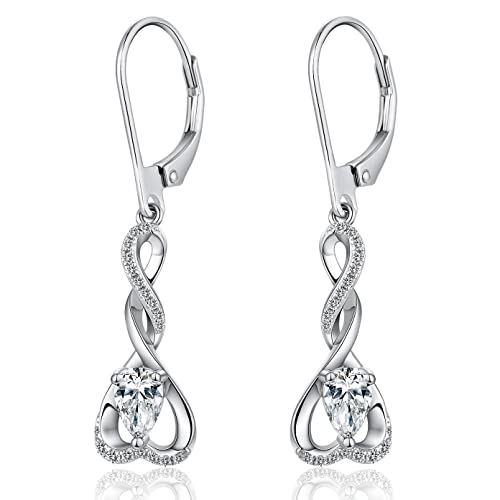 Silber 925 Ohrringe Hängend - Modeschmuck Herz Infinity Ohrhänger Lang für Damen - Weißgold von jiamiaoi