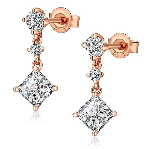 jiamiaoi Ohrringe Rosegold Hängend Rosegold Ohrringe Damen Ohrhänger Rosegold mit Stein Damen Ohrringe Silber 925 Vergoldet Ohrringe Hängend Trofen Ohrringe Rose von jiamiaoi