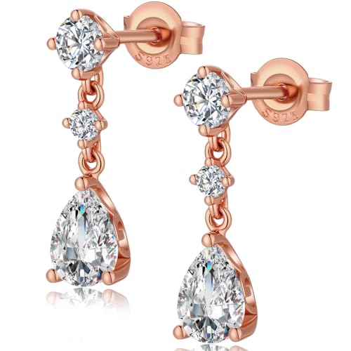 jiamiaoi Ohrringe Rosegold Hängend Rosegold Ohrringe Damen Ohrhänger Rosegold mit Stein Damen Ohrringe Silber 925 Vergoldet Ohrringe Hängend Trofen Ohrringe Rose von jiamiaoi