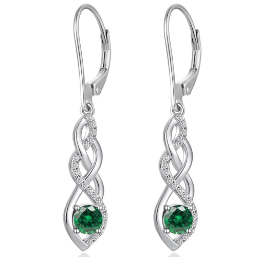 jiamiaoi Ohrringe Silber 925 Hängend Damen Ohrringe Silber Hängend Grün Diamant Ohrringe Damen Unendlichkeit Infinity Ohrringe Silber Ohrringe Lang Hängend Damen Ohrstecker aus Silber von jiamiaoi