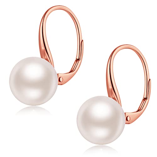Jiamiaoi Perlenohrringe Hängend Rosegold - Damen Ohrringe Mit Echten Perlen - Creolen Mit Perlen Rose von jiamiaoi
