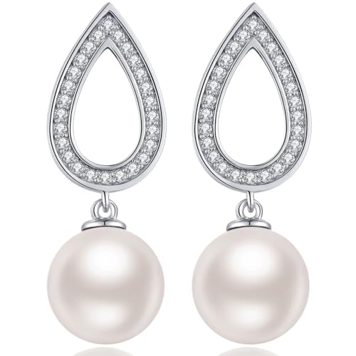 jiamiaoi Perlenohrringe Silber 925 Hängend Echte Perlenohrringe Baumeln Tropfenperlen Ohrringe Silber 955 Perlen Ohrringe Hängend Ohrringe Perle 10mm Perlenohrringe Träne von jiamiaoi