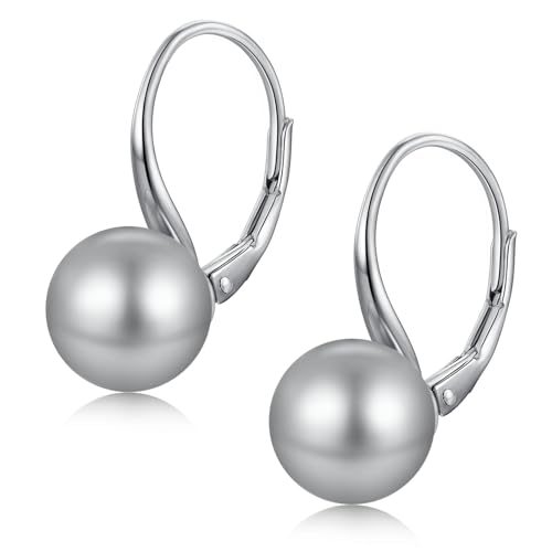 Perlenohrringe Silber 925 Hängend - Creolen Mit Perlen, Ohrhänger Damen Hängend - Grau von jiamiaoi