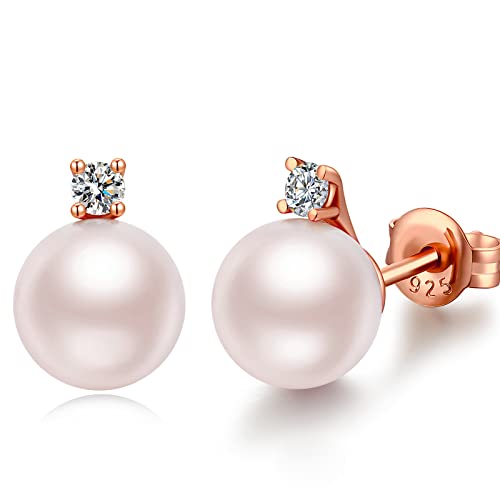 Perlenohrringe Rosegold Ohrringe Damen Perlen Ohrringe Silber Perlenstecker Perlen Ohrstecker von jiamiaoi