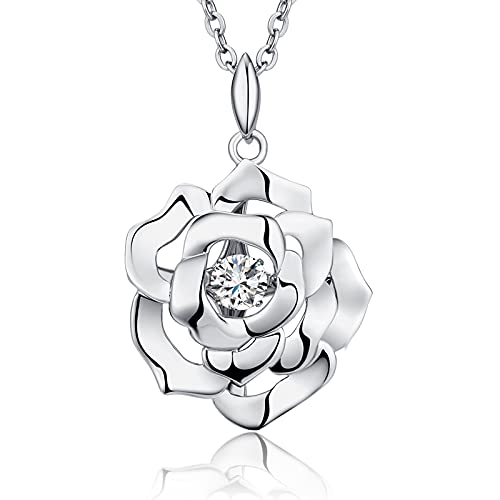 jiamiaoi Rose Kette Silber 925 Damen Frauen Anhänger Rose Blume Kette mit Rosenanhänger Halskette Damen Silberkette mit Anhänger von jiamiaoi