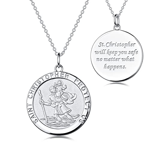 jiamiaoi Saint Medaille Kette Saint Christopher Medaille Anhänger Titan Saint Christopher Halskette Saint Amulett Kette Talisman Anhänger Saint Silberkette mit Anhänger von jiamiaoi