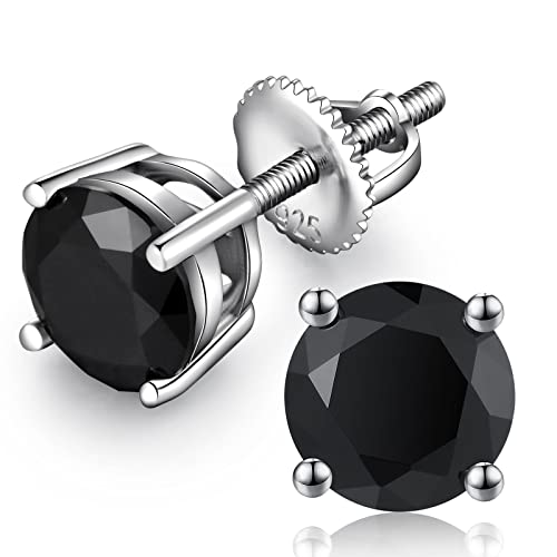 Diamant Ohrstecker Silber 925 Schwarz Herren Damen Schwarze Zirkonia Ohrringe Männer Ohrstecker aus 925er Sterling Silber Ohrringe Schwarz Weißgold Ohrringe Herren Damen 7mm von jiamiaoi