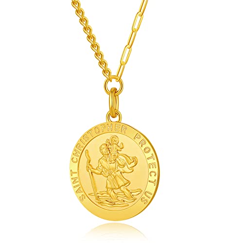 jiamiaoi St. Christopherus Halskette Herren Damen Gold St. Christopherus Medaille Saint Christopher Anhänger Männer Frauen Kette Silber Vergoldet Halskette Gold Kette Herren Halskette Silber von jiamiaoi