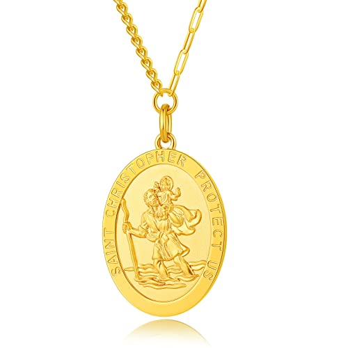 jiamiaoi Heiliger Christophorus Kette Silber Herren Gold St Christopher Halskette,St Christopher Medaille Halskette für Herren Damen jiamiaoi Heiliger Christophorus Kette Silber Herren Gold St Christopher Halskette,St Christopher Medaille Halskette für Herren Damen von jiamiaoi