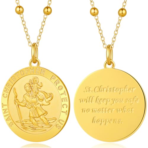 jiamiaoi Heiliger Christophorus Kette Silber Herren Gold St Christopher Halskette,St Christopher Medaille Halskette für Herren Damen jiamiaoi Heiliger Christophorus Kette Silber Herren Gold St Christopher Halskette,St Christopher Medaille Halskette für Herren Damen von jiamiaoi