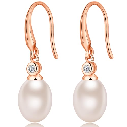 jiamiaoi Perlenohrringe für Damen Ohrringe Roségold Perlenohrringe Damen Perlenohrringe Silber Baumeln Ohrhänger Damen Teardrop Perlenohrringe Baumeln Süßwasserperlenohrringe 8mm von jiamiaoi