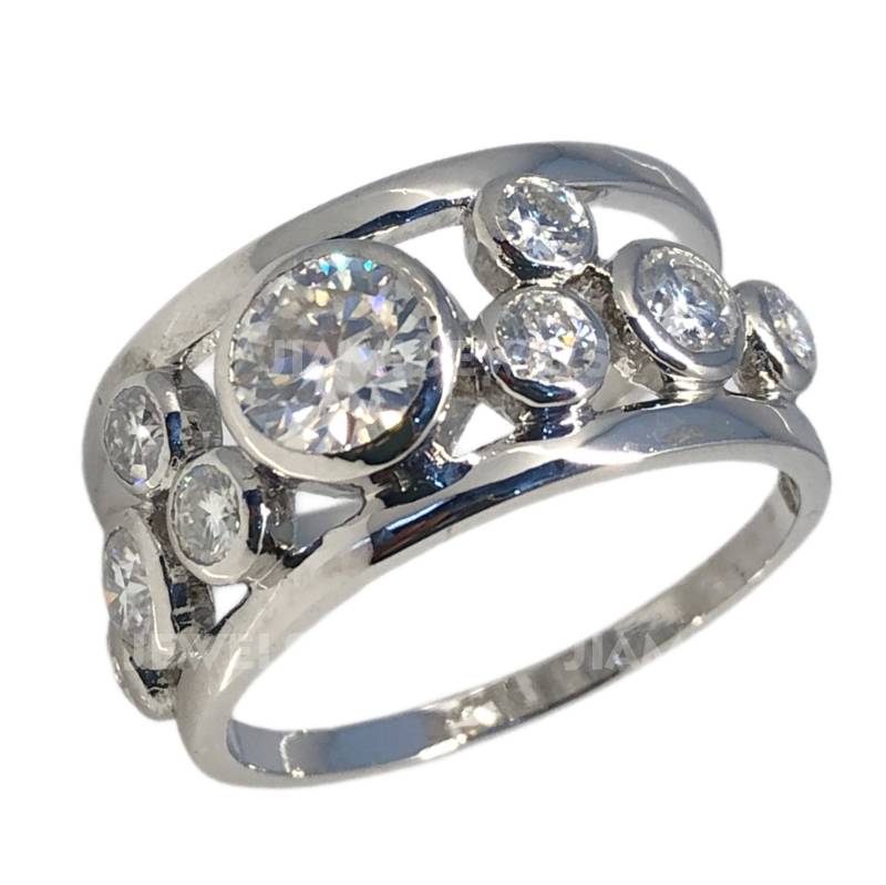 1, 86 Karat Runder Moissanite Bezel Set Bubble-Deco-Ring | Gra Zertifizierter Doppelbandring 14K Weißgold 925 Sterlingsilber Echtes Bubble-Design von jiamijewels