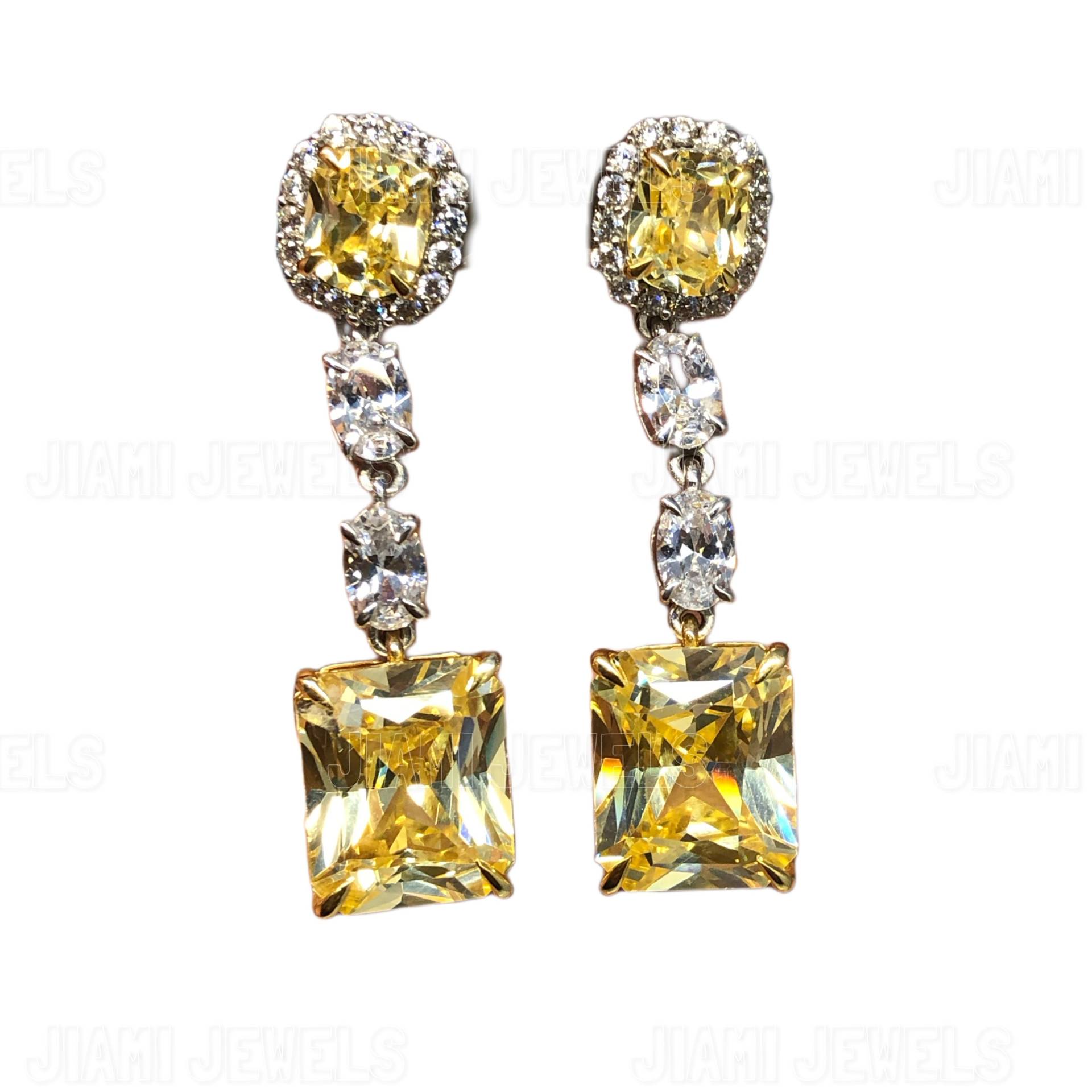 9Ct Radiant Cut Simulierter Kanariengelber Diamant Cz Kronleuchter Tropfen Designer Art Ohrringe 14K Weißgold Finish 925 Sterling Silber 9Ct Radiant Cut Simulierter Kanariengelber Diamant Cz Kronleuchter Tropfen Designer Art Ohrringe 14K Weißgold Finish 925 Sterling Silber von jiamijewels