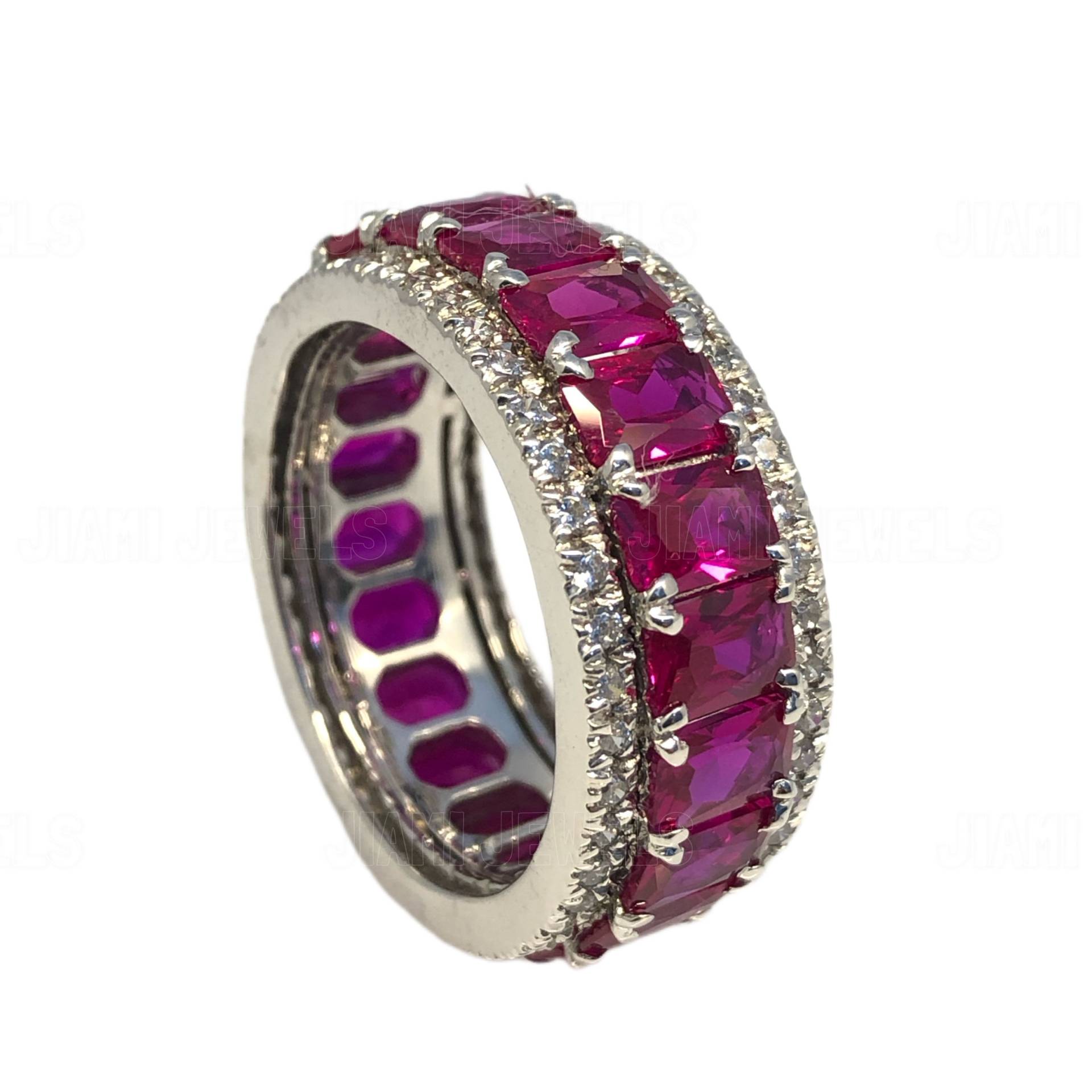 9Ct Smaragd Cut Simulant Pink Roter Rubin Diamant Weite Ewigkeit Hochzeit Womens Verlobung Bandring 14K Weißgold 925 Silber Schmuck 9Ct Smaragd Cut Simulant Pink Roter Rubin Diamant Weite Ewigkeit Hochzeit Womens Verlobung Bandring 14K Weißgold 925 Silber Schmuck von jiamijewels