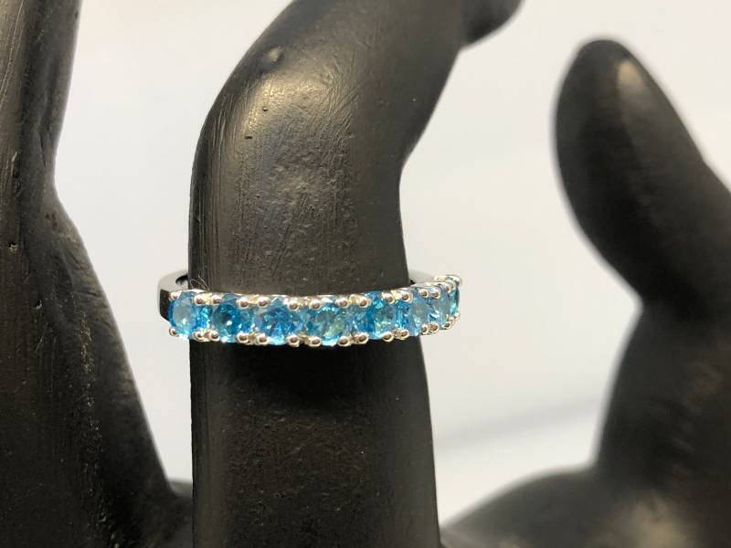 Aquamarin Cz Eternity Ring Band Sterling Silber 8 Stein Mutter Zierliche Frauen Hochzeit Verlobung Jahrestag Valentinstag Nach Maß von jiamijewels