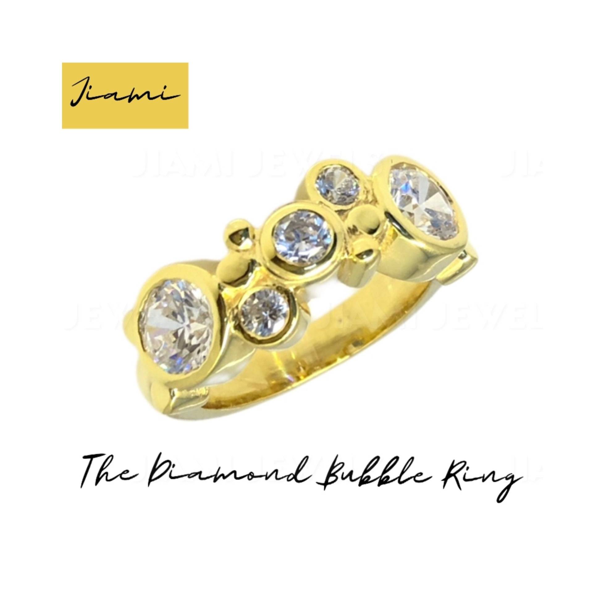 Ct Rundschliff Simulant Diamant Art Deco Bubble Lünette Set Hochzeit Verlobung Valentinstag Ring 14K Gelbgold Finish Silber von jiamijewels